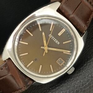 Vintage 1986 Citizen Manual Wound Mens Silver Watch W/Date & Gold accents